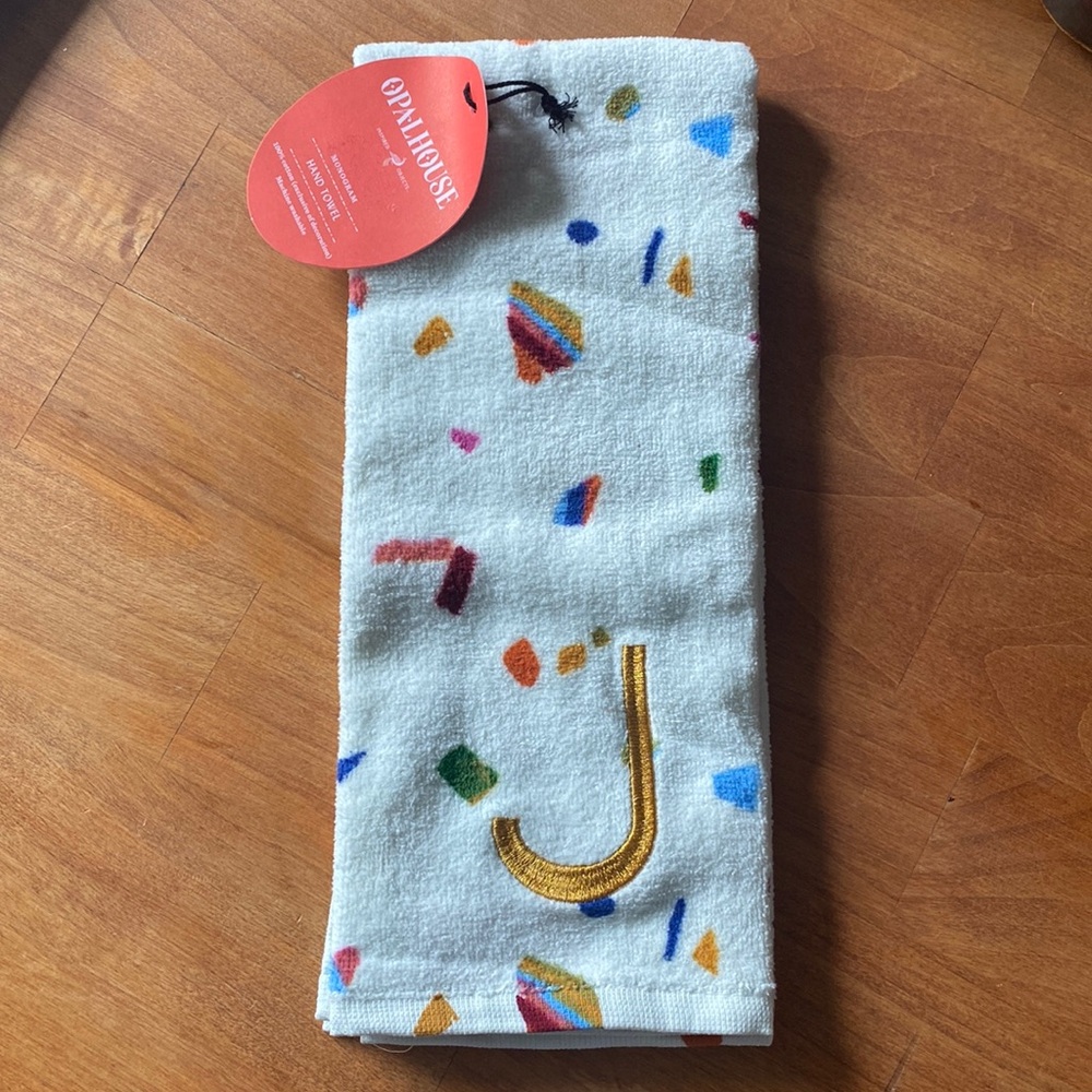 NWT Target Opalhouse Monogram Letter J Hand Towel